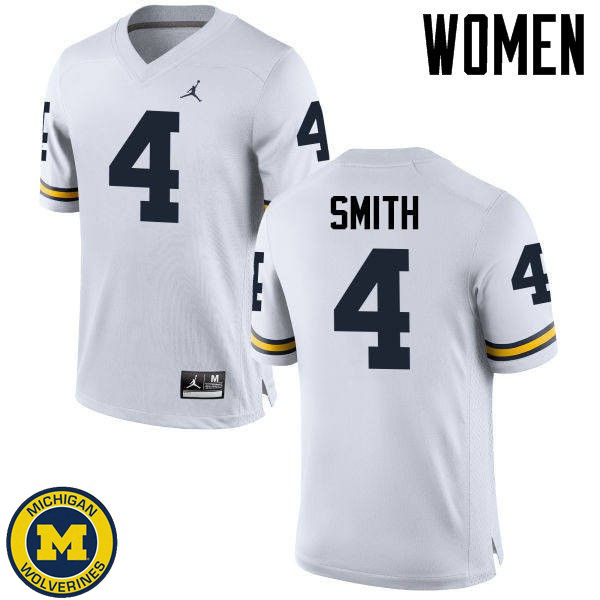 Women's University of Michigan #4 De'Veon Smith White College Game Jersey